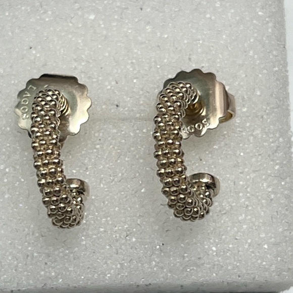 Lagos Sterling Silver Small Caviar Hoop Earrings w/ 14K Gold Posts, 5.45g - Picture 14 of 14